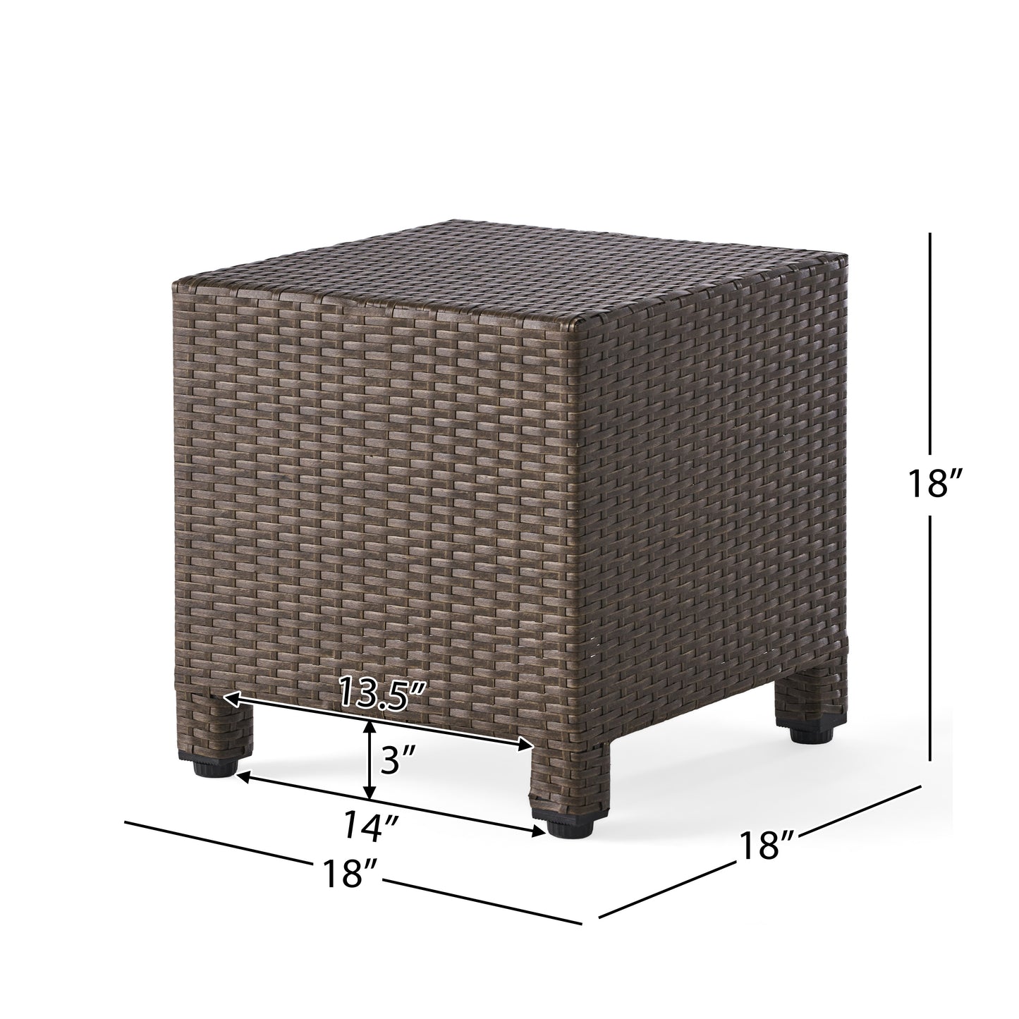Brown wicker end table with metal legs  inches tall