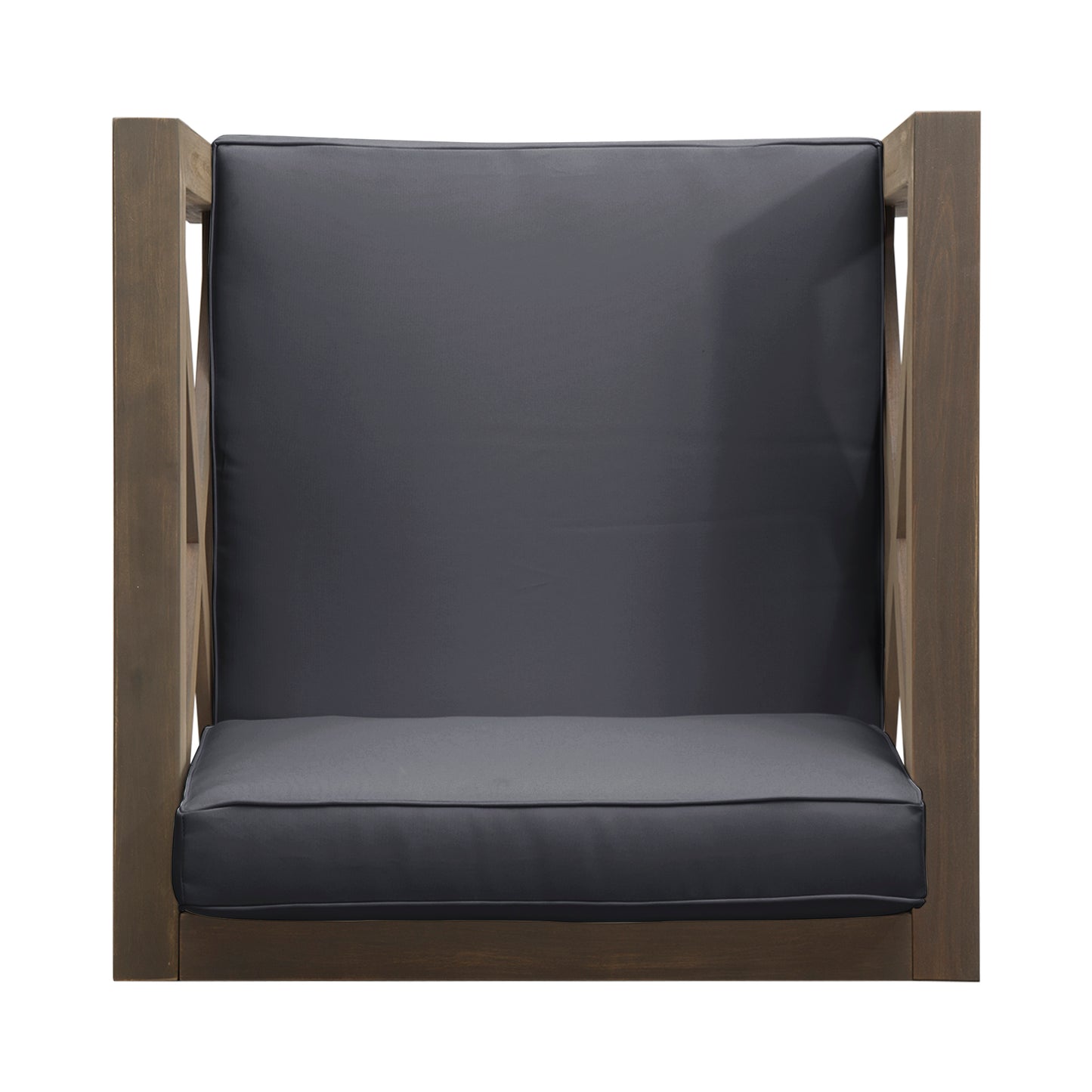 Modern dark gray upholstered armchair with wooden frame