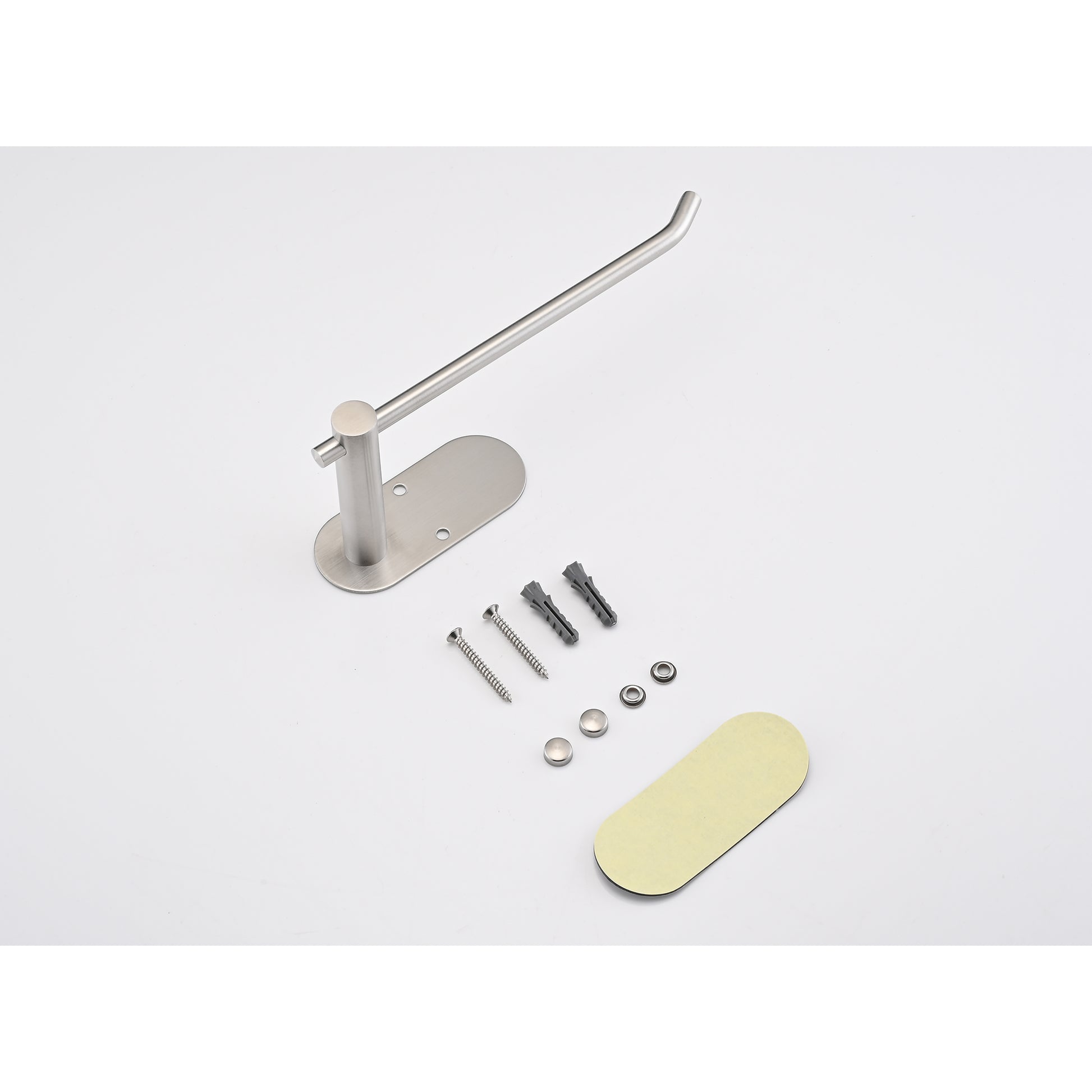 Sleek stainless steel paper towel holder with wall mounting hardware for easy installation