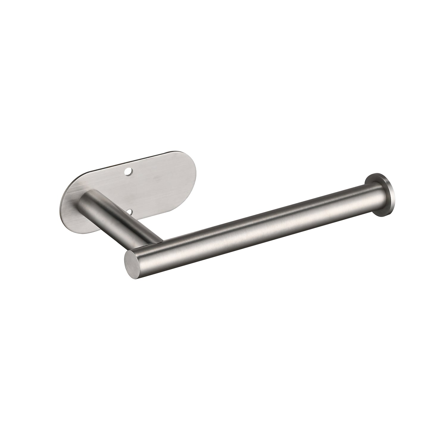 Brushed nickel toilet paper holder with a minimalist design for modern bathrooms