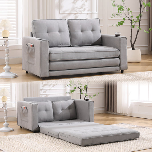 Grey tufted sofa bed modern design with side pocket storage