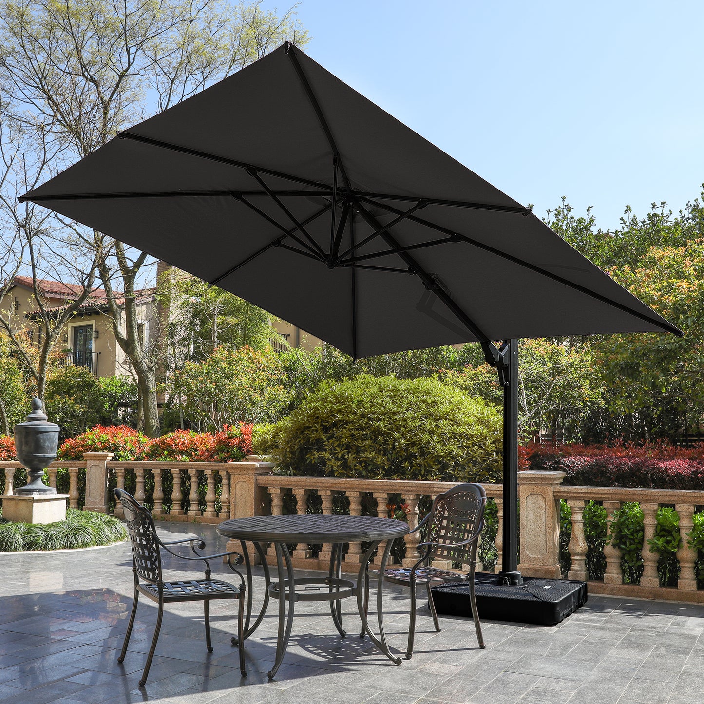 Dark gray rectangular cantilever umbrella for patio dining and outdoor shade