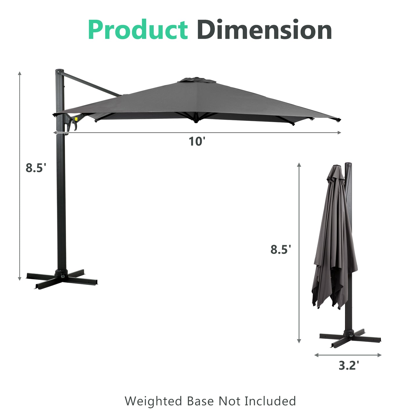 Dark gray  cantilever patio umbrella  height for outdoor shade
