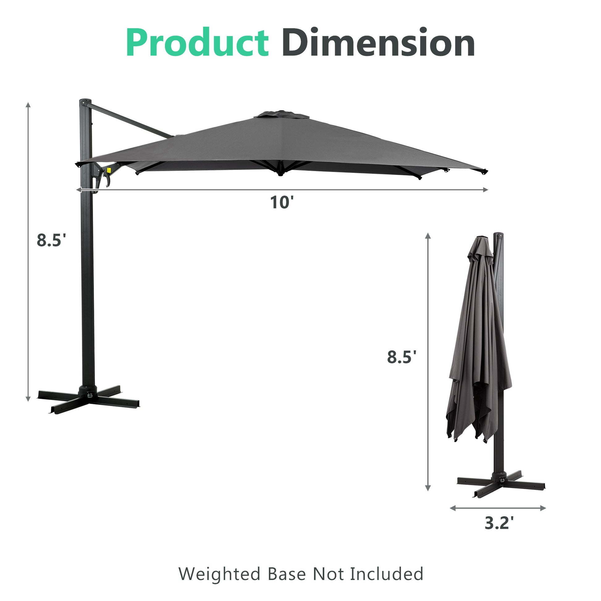 Dark gray  cantilever patio umbrella  height for outdoor shade