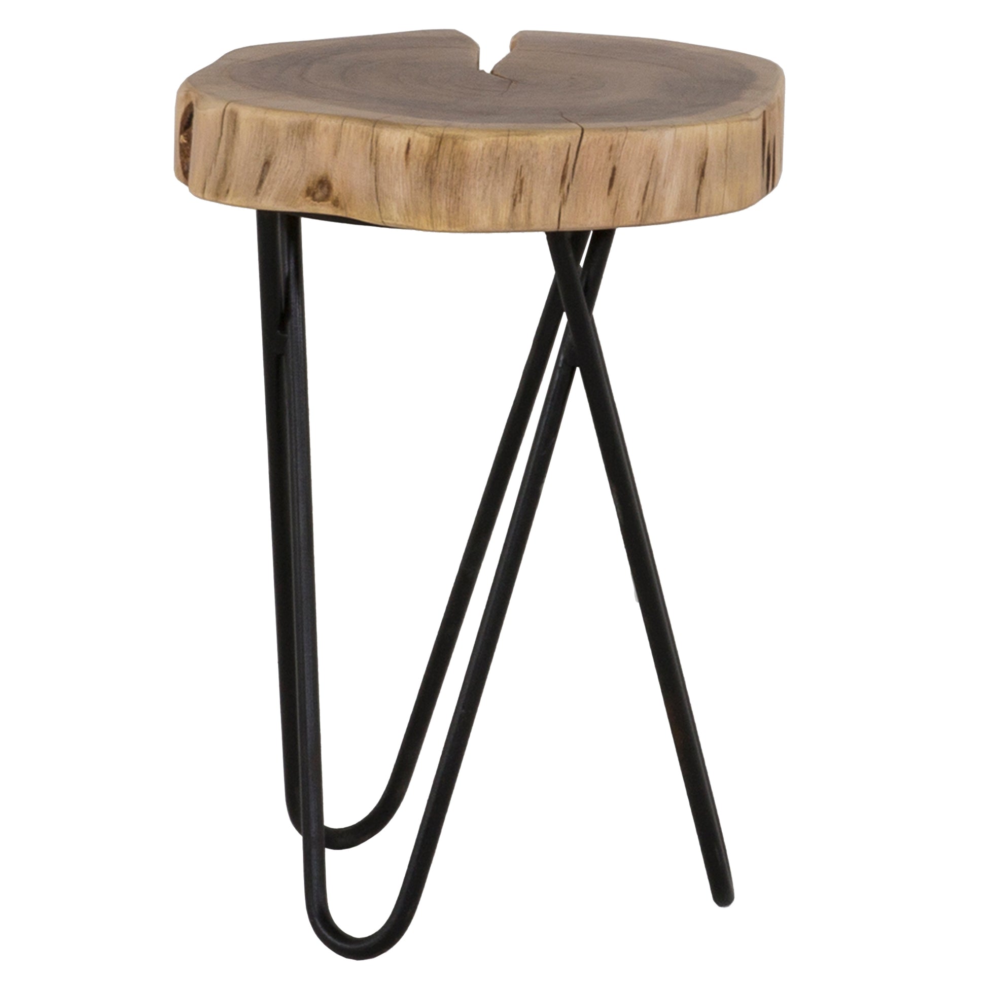 Live edge wood accent table with natural finish and black hairpin legs