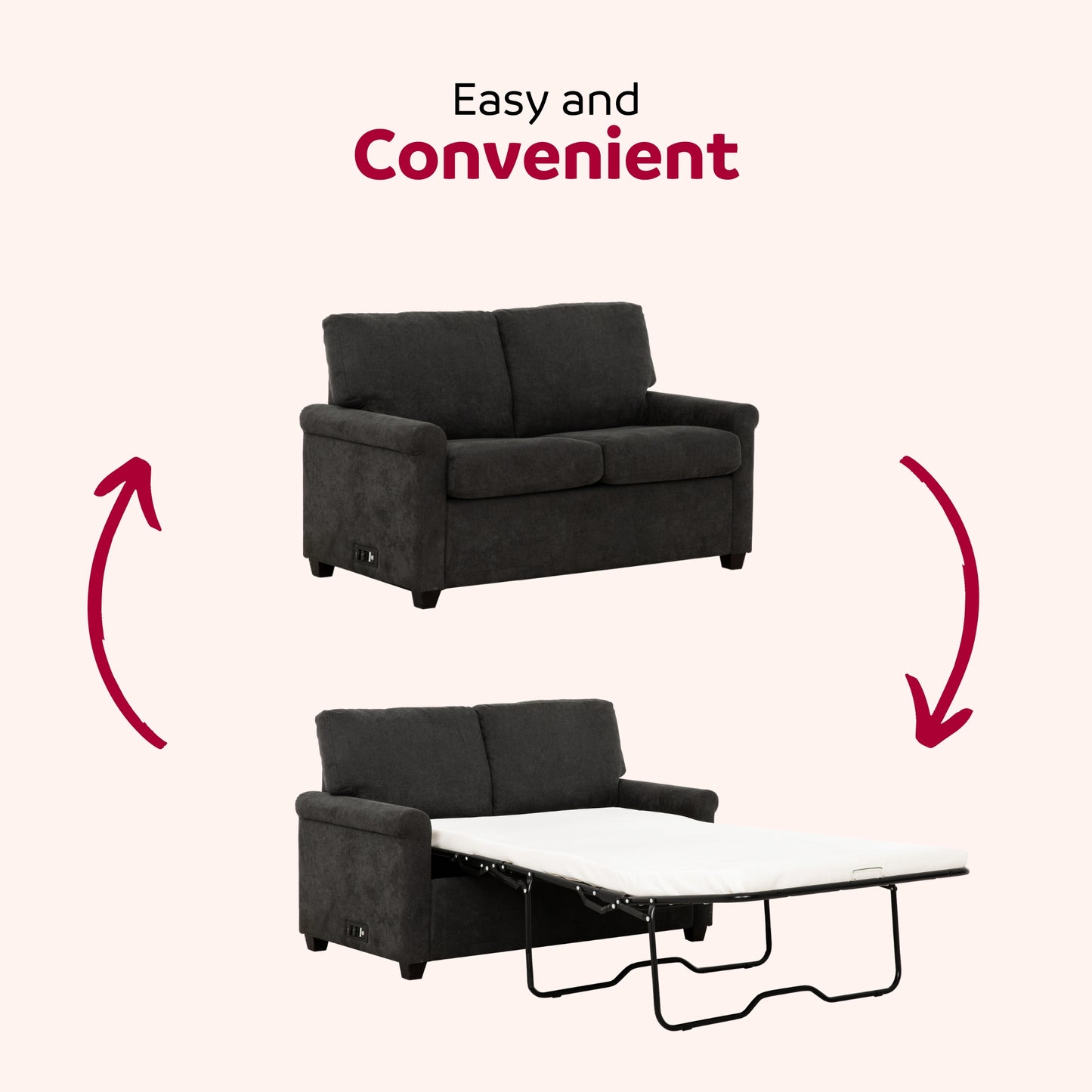 Charcoal gray fabric sofa bed compact and modern design for small spaces
