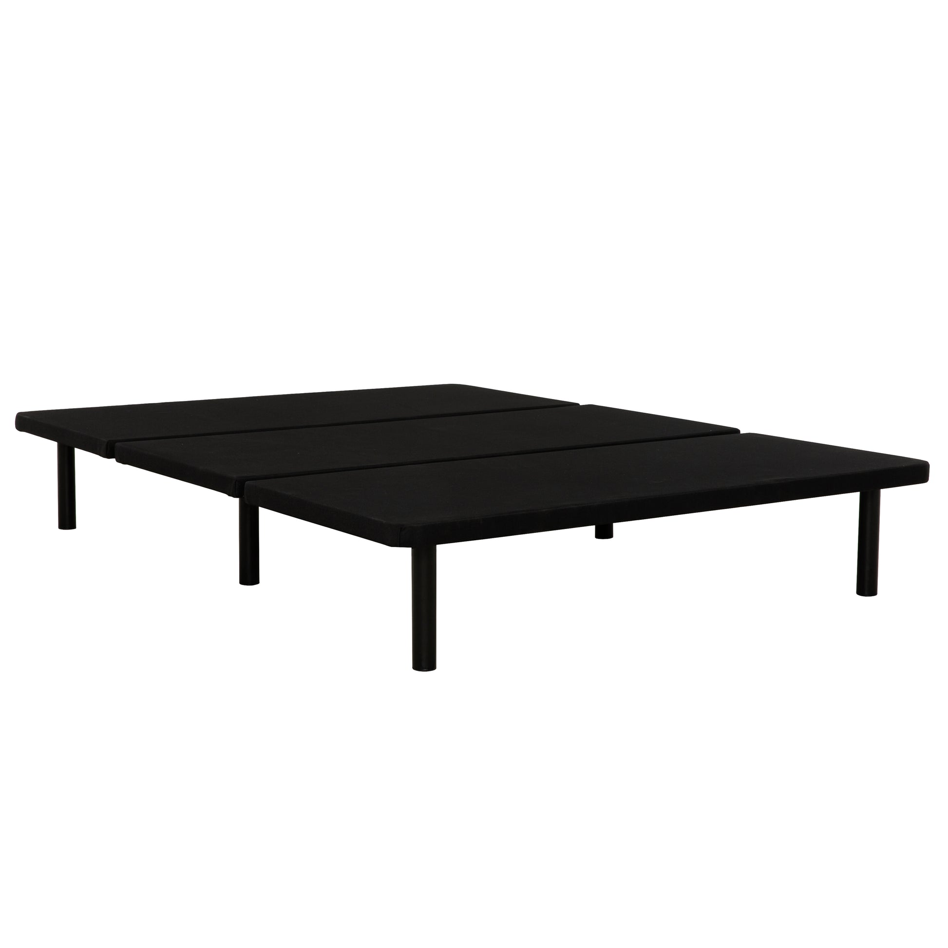 Black metal bed frame with four legs low profile design