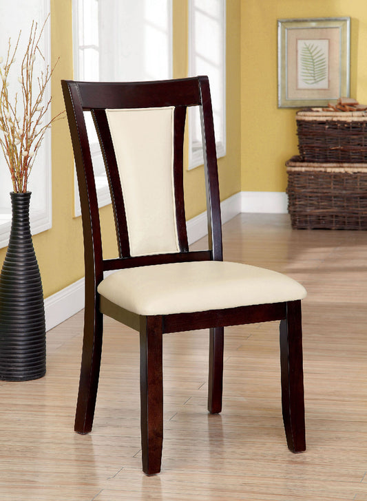 TREATLIFE HOME Set of 2 Contemporary Side Chairs with Padded Leatherette Upholstered Seat, Dark Cherry Wood and Ivory Finish