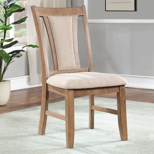 TREATLIFE HOME Set of 2 Transitional Solid Wood Dining Chairs with Padded Leatherette Upholstered Seat, Natural Tone and Beige
