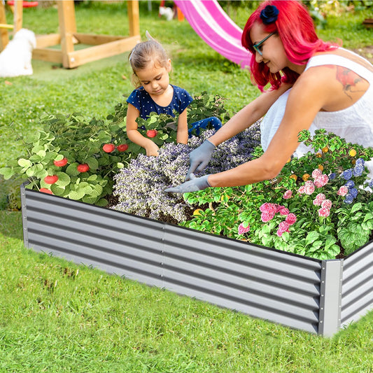 Galvanized steel raised garden bed with plants ideal for home gardening