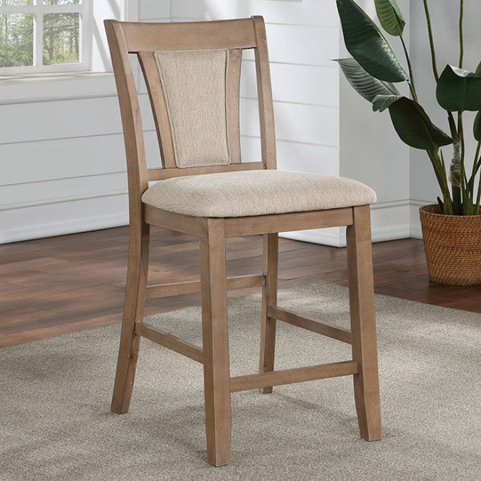 TREATLIFE HOME Set of 2 Counter Height Chairs with Padded Leatherette Upholstered Seat, Natural Tone and Beige, Solid Wood Construction