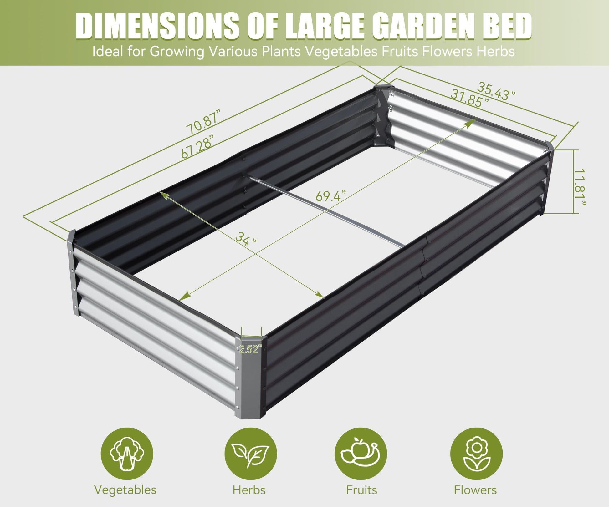 Galvanized steel raised garden bed dimensions  L x  W x  H for vegetables