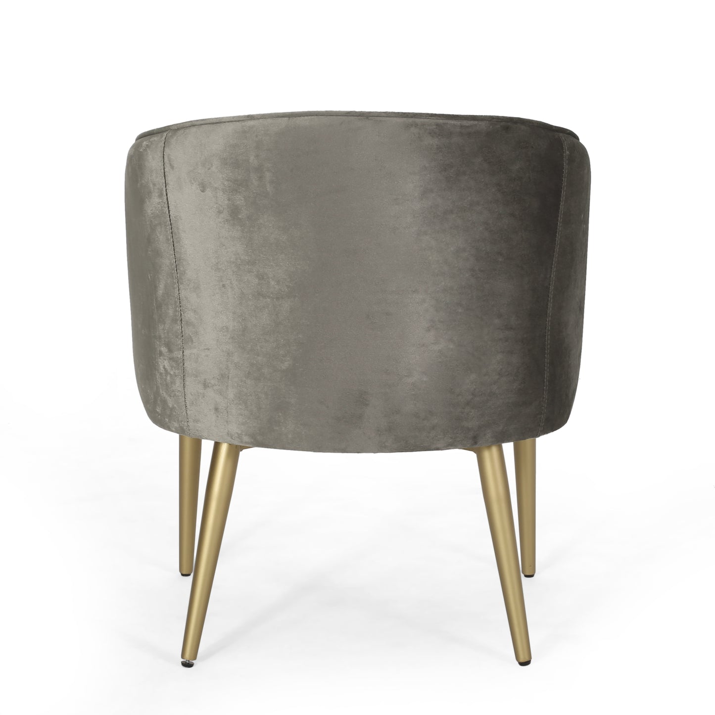 Plush grey velvet accent chair with elegant gold tapered legs