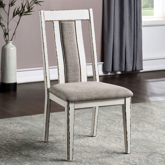 TREATLIFE HOME Set of 2 Rustic Side Chairs with Upholstered Seats, Weathered White and Warm Gray Finish