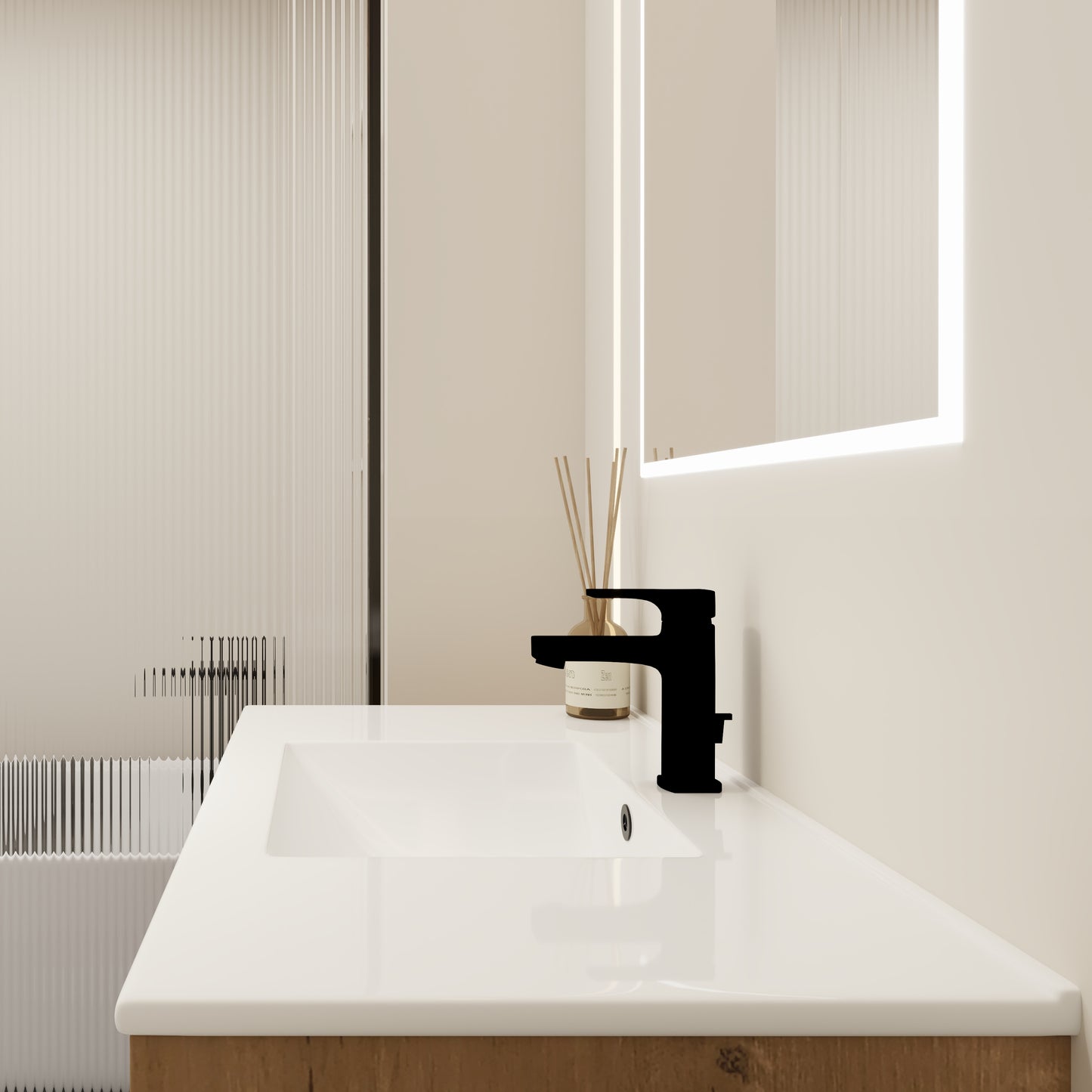 Sleek black bathroom faucet with modern minimalist design perfect for a contemporary vanity