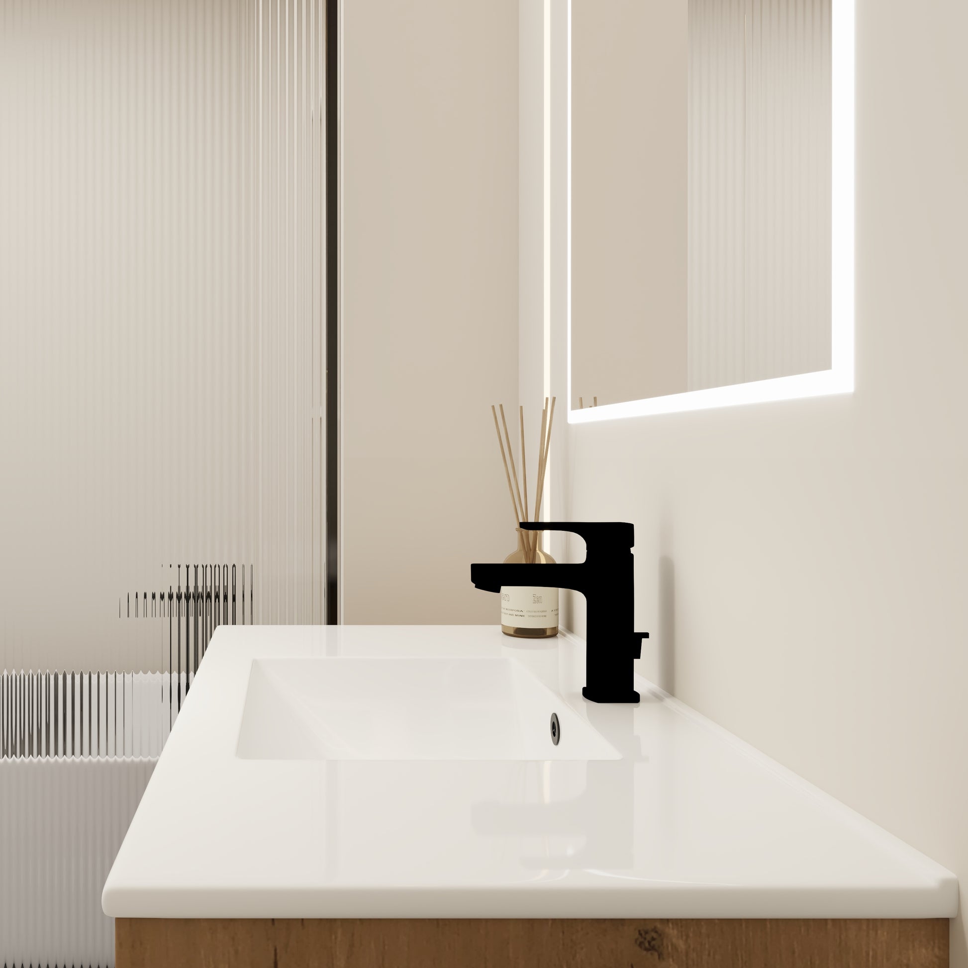 Sleek black bathroom faucet with modern minimalist design perfect for a contemporary vanity