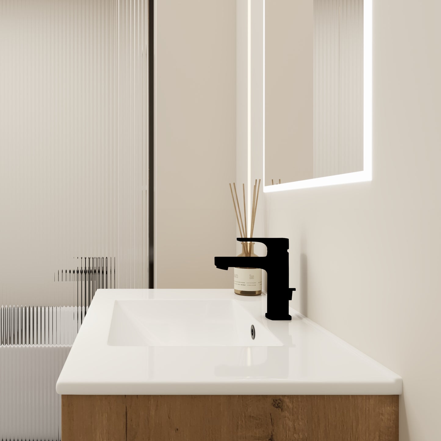 Sleek matte black bathroom faucet with modern minimalist design