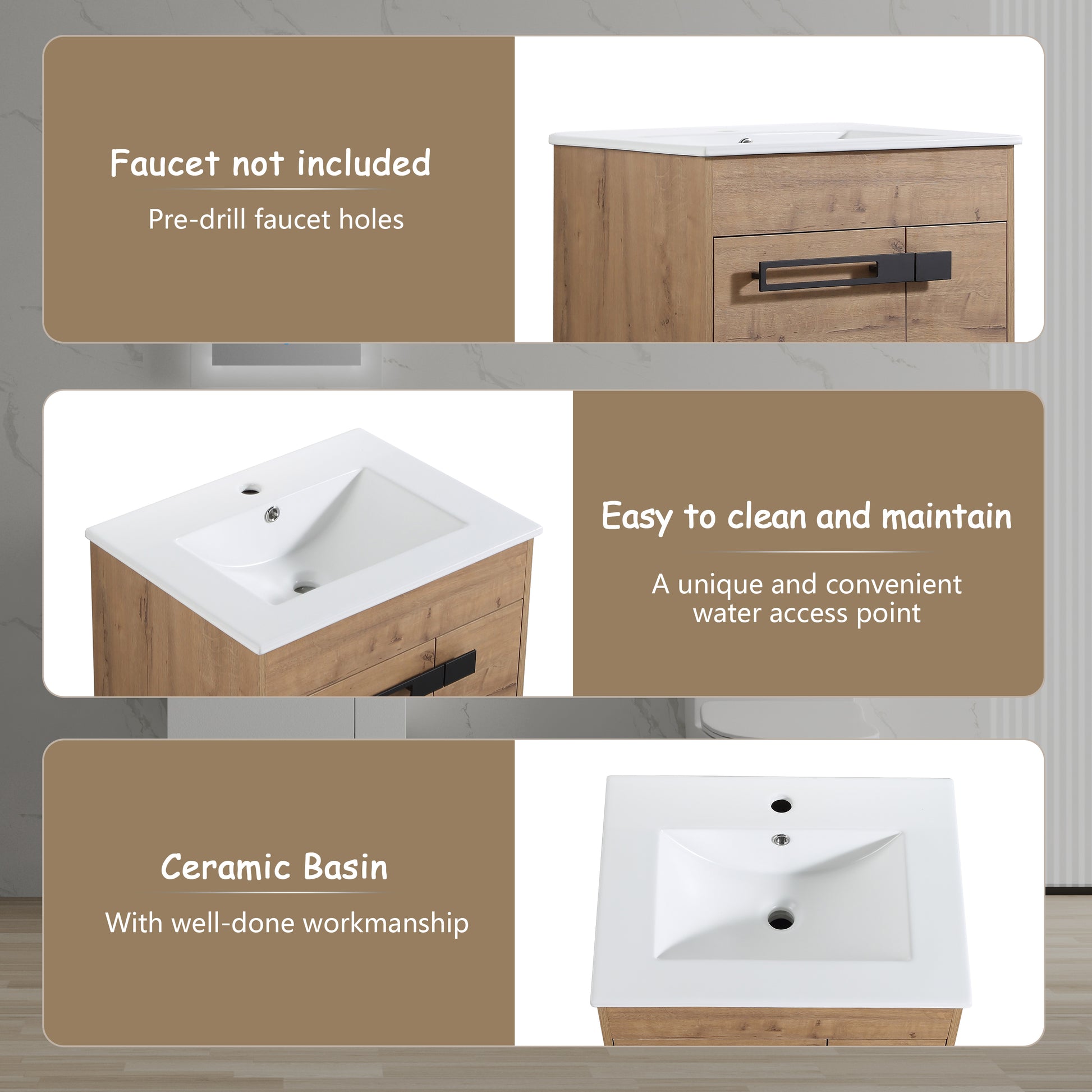 Modern oak vanity with predrilled faucet holes faucet not included