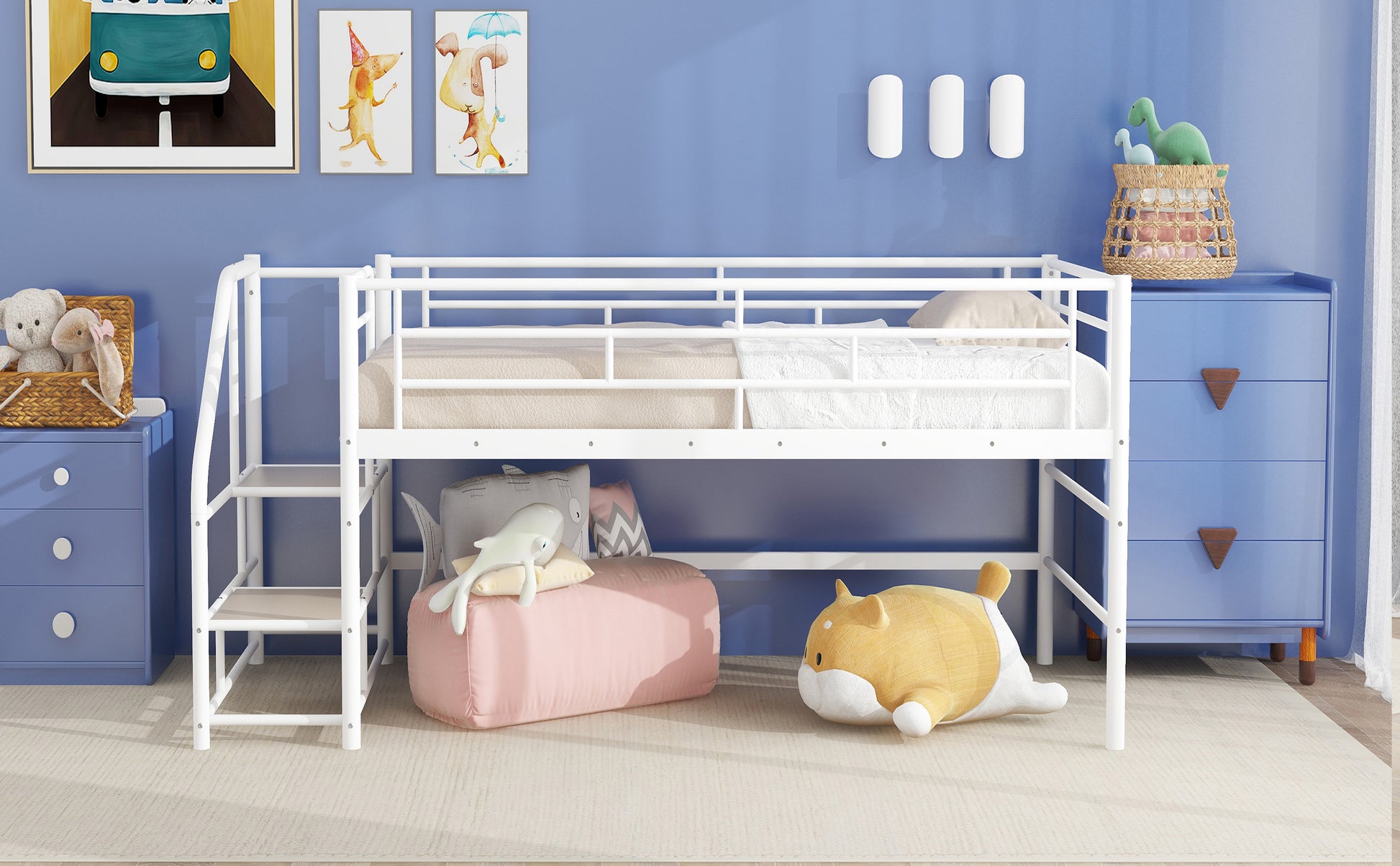 White metal loft bed with ladder perfect for kids bedrooms