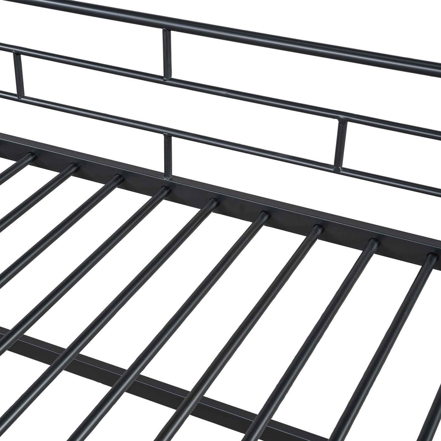 Black metal daybed frame with a slatted support system