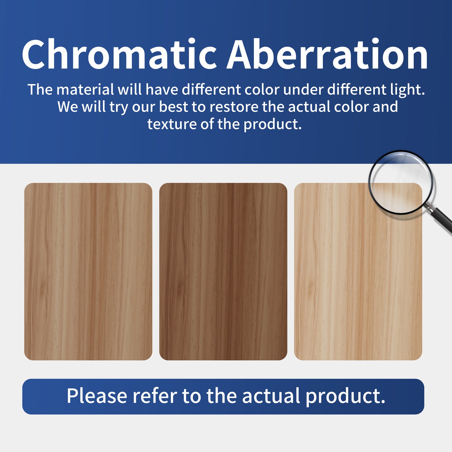 Three swatches of wood veneer light natural oak medium walnut and pale blonde wood