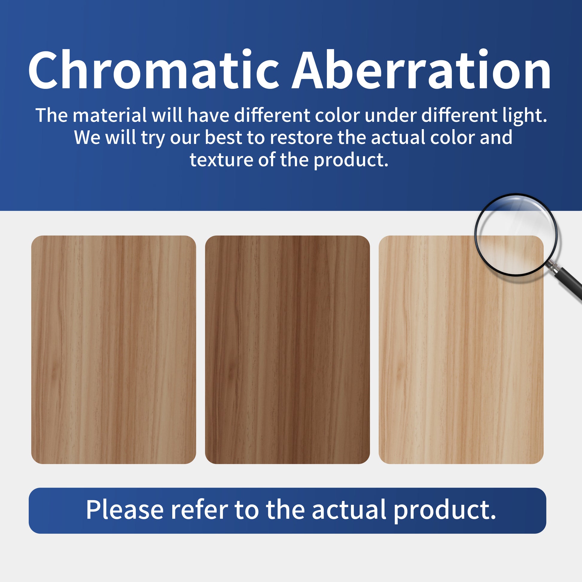 Three swatches of wood veneer light natural oak medium walnut and pale blonde wood