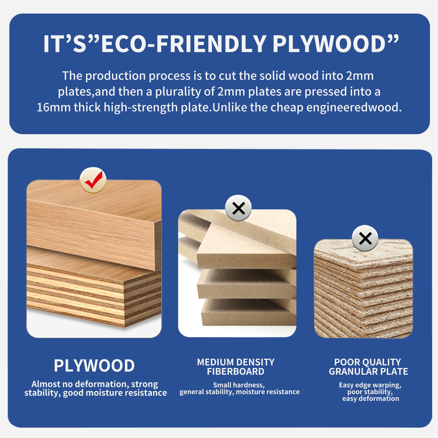 Stack of premium plywood with visible wood grain showing stability and quality