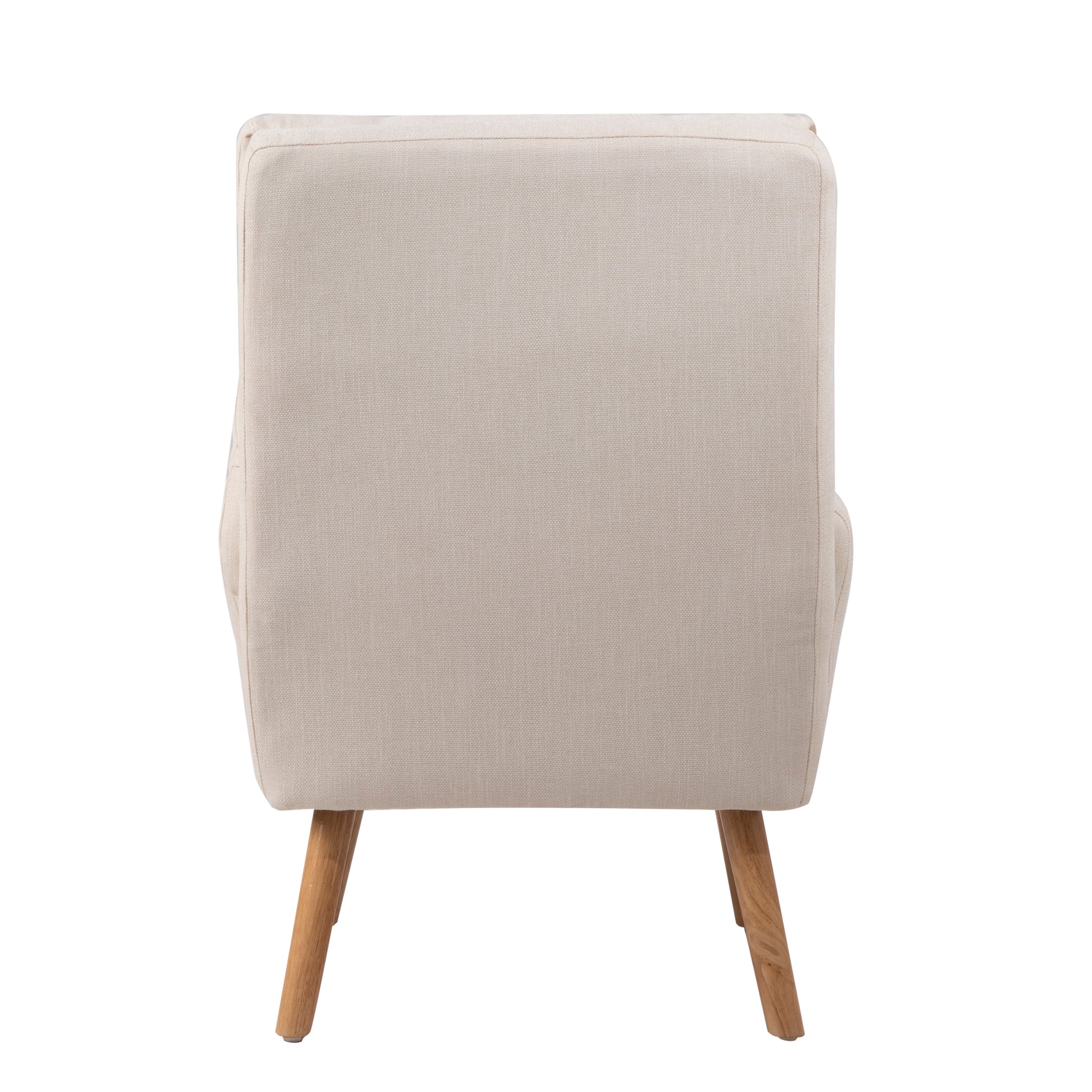 Light beige fabric accent chair with tapered wooden legs minimalist design for modern living rooms