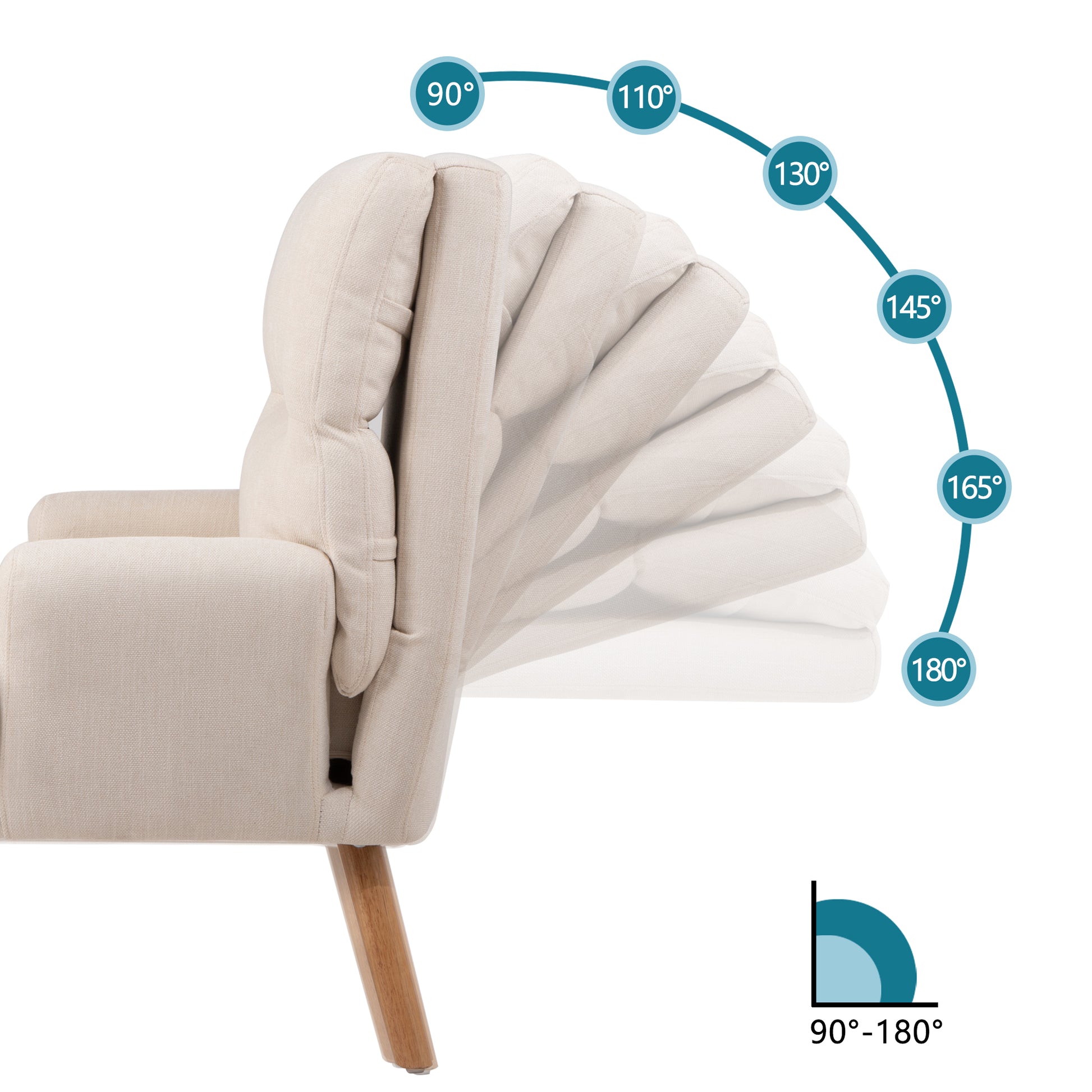 Beige linen armchair with adjustable backrest  degrees