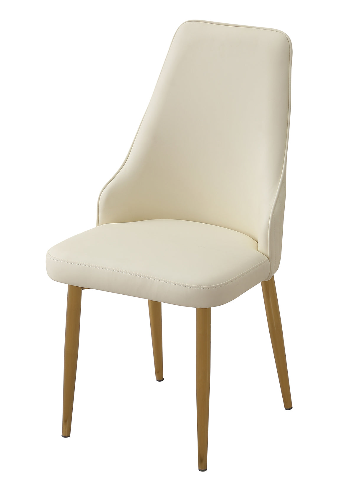 Cream faux leather dining chair with tapered gold legs