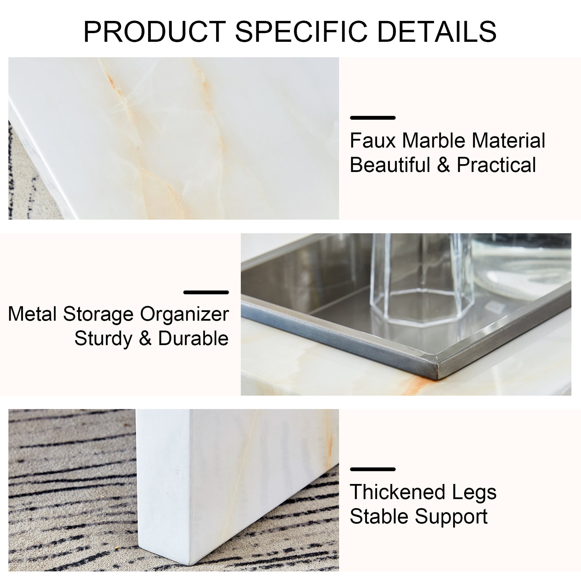 Closeup of faux marble tabletop with subtle orange veining