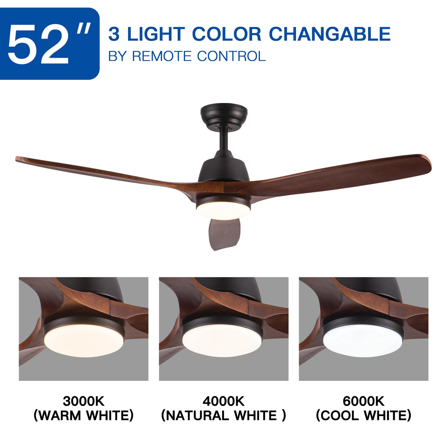 inch black ceiling fan with dark wood blades and integrated LED light