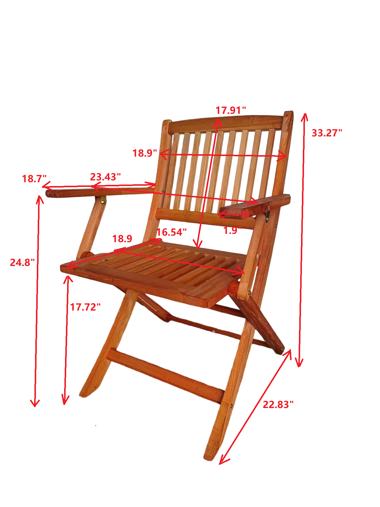 Wooden folding chair with slatted seat and back ideal for patio use