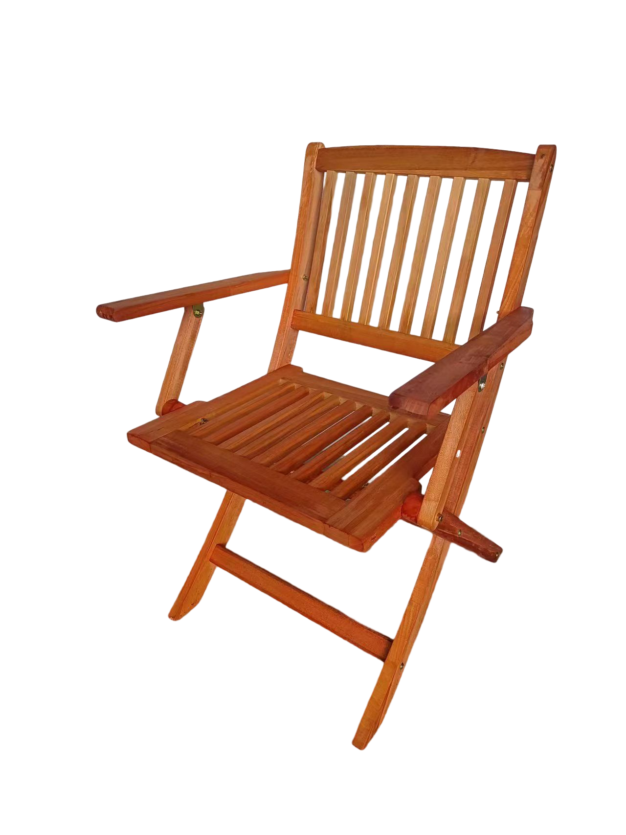Natural wood folding chair with slatted seat and back for outdoor relaxation
