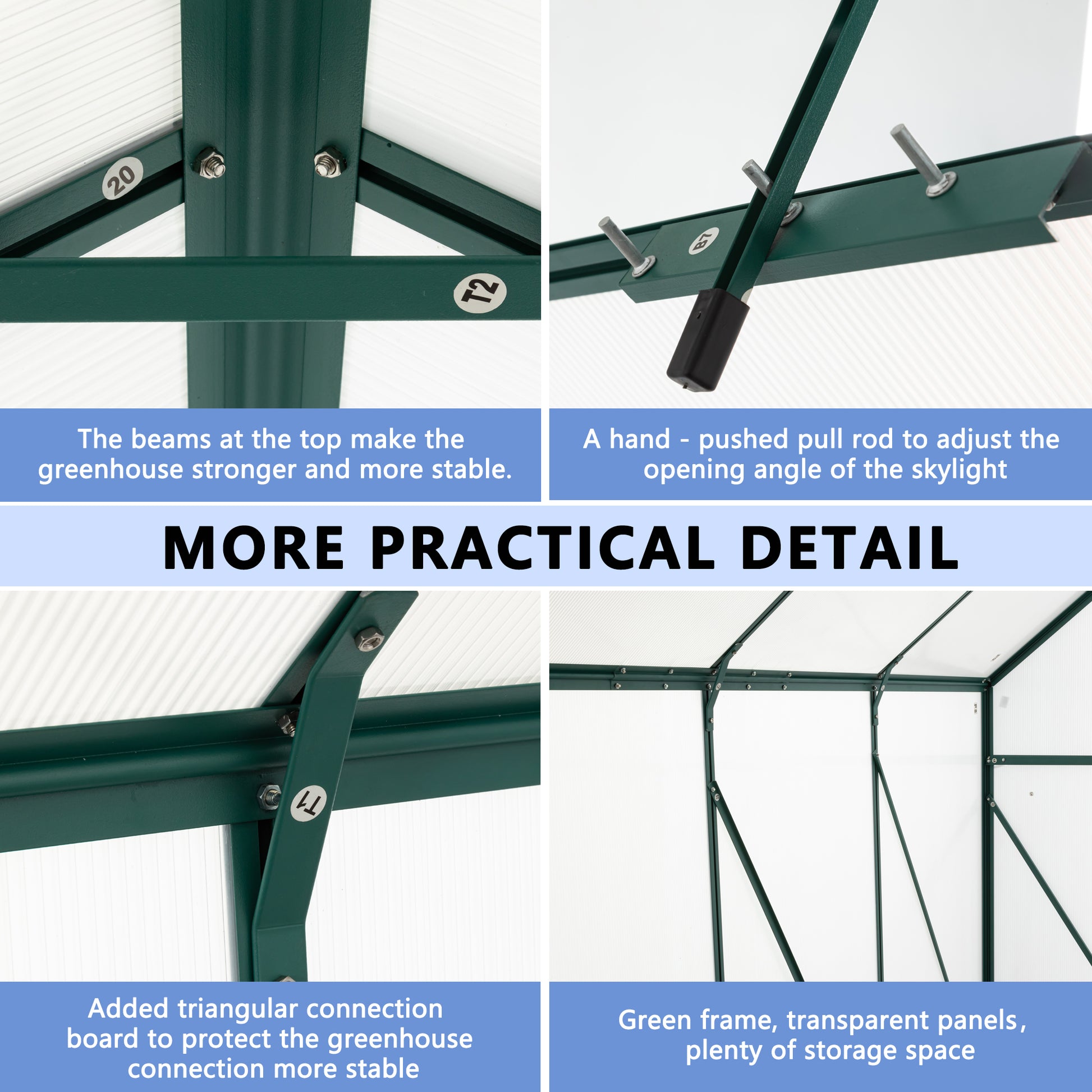 Green metal greenhouse beams with number  sticker and bolts