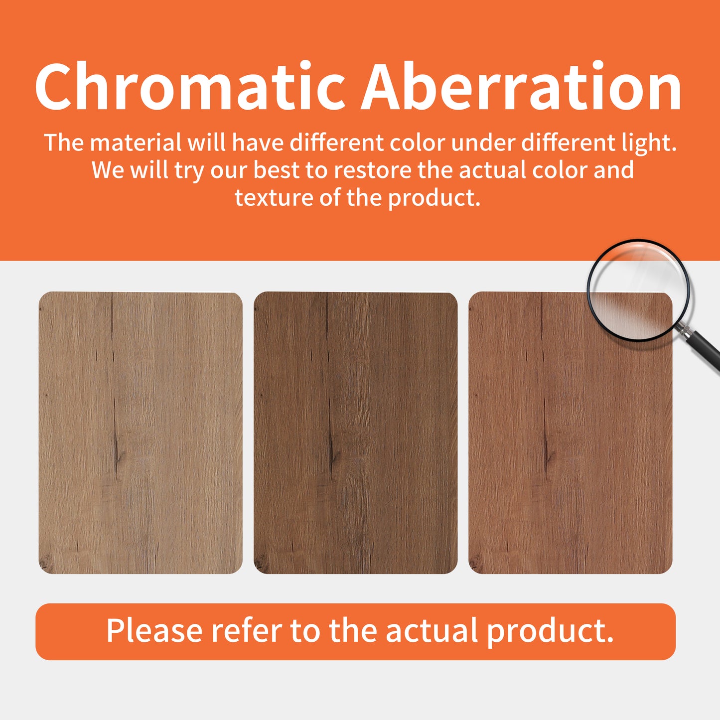 Three wood grain samples with different color tones for laminate flooring