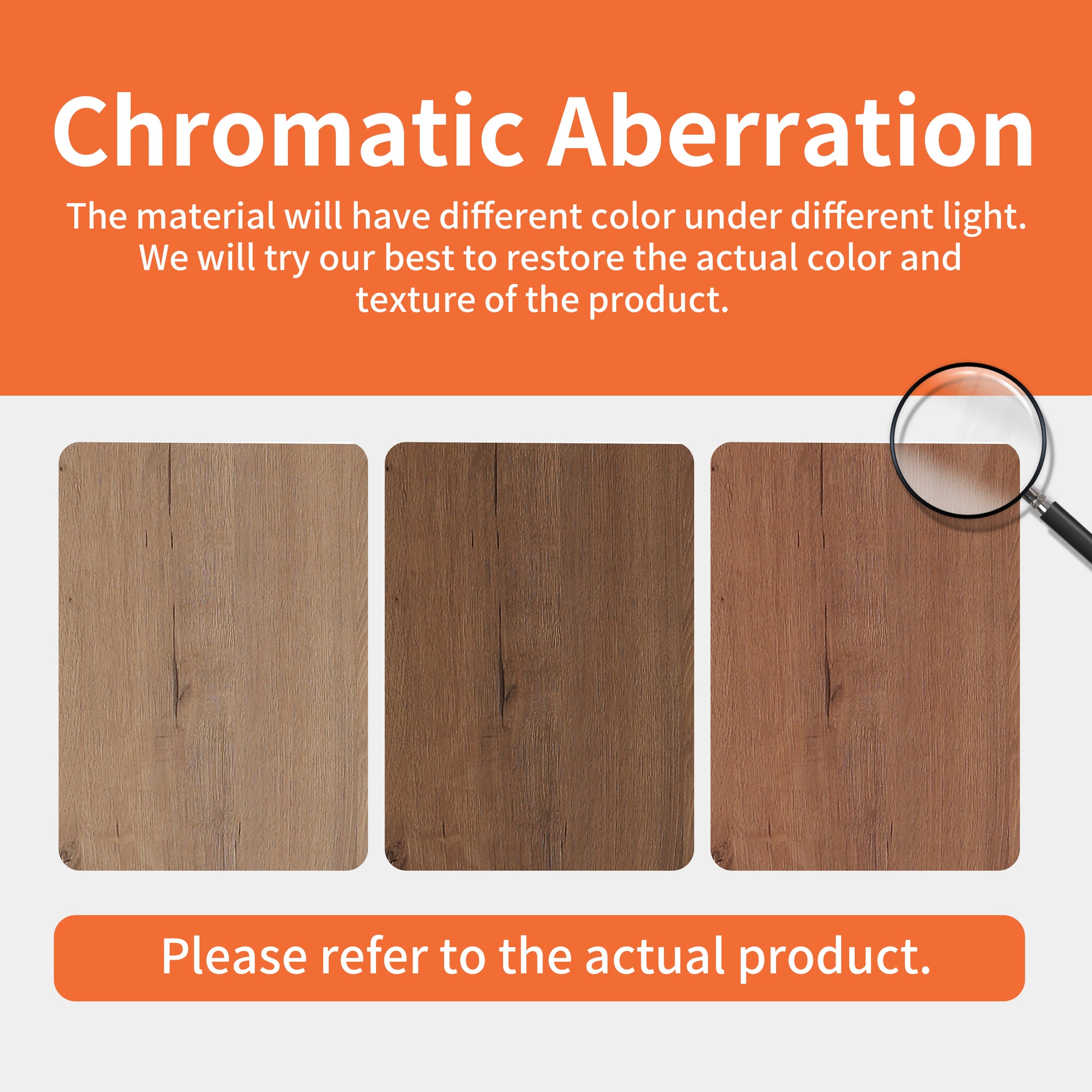 Three wood grain samples with different color tones for laminate flooring