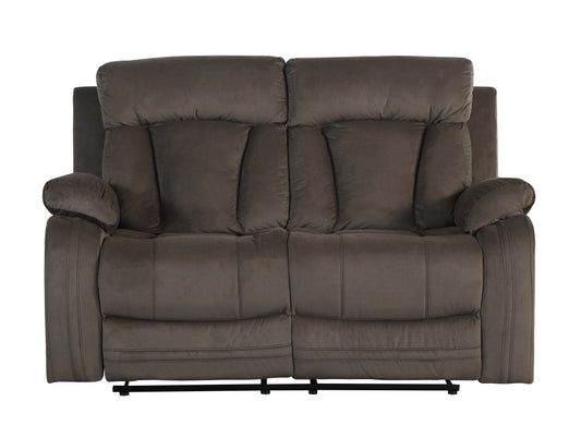 Plush brown fabric loveseat recliner with plush armrests and a supportive back