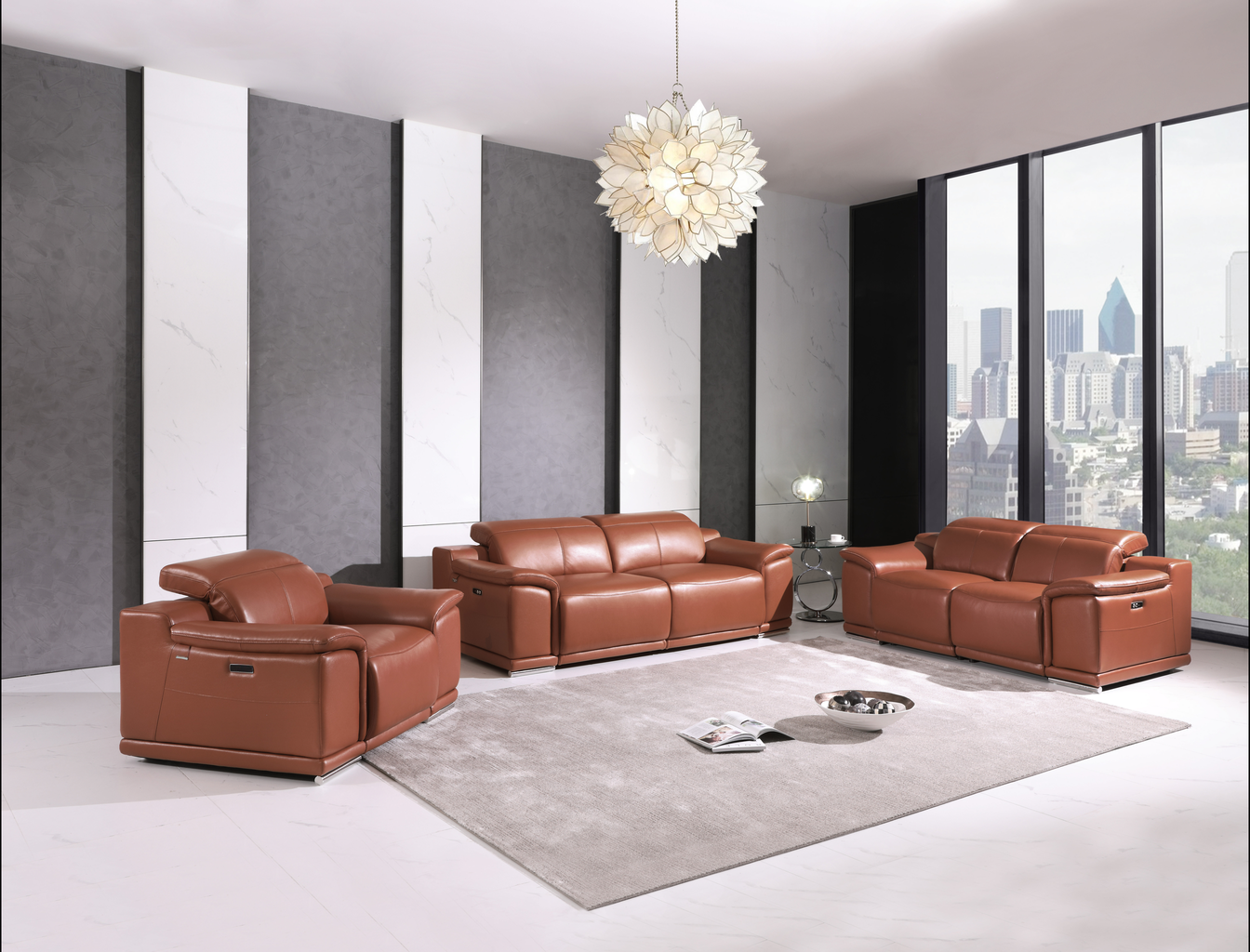 Brown leather recliner chair with chrome legs