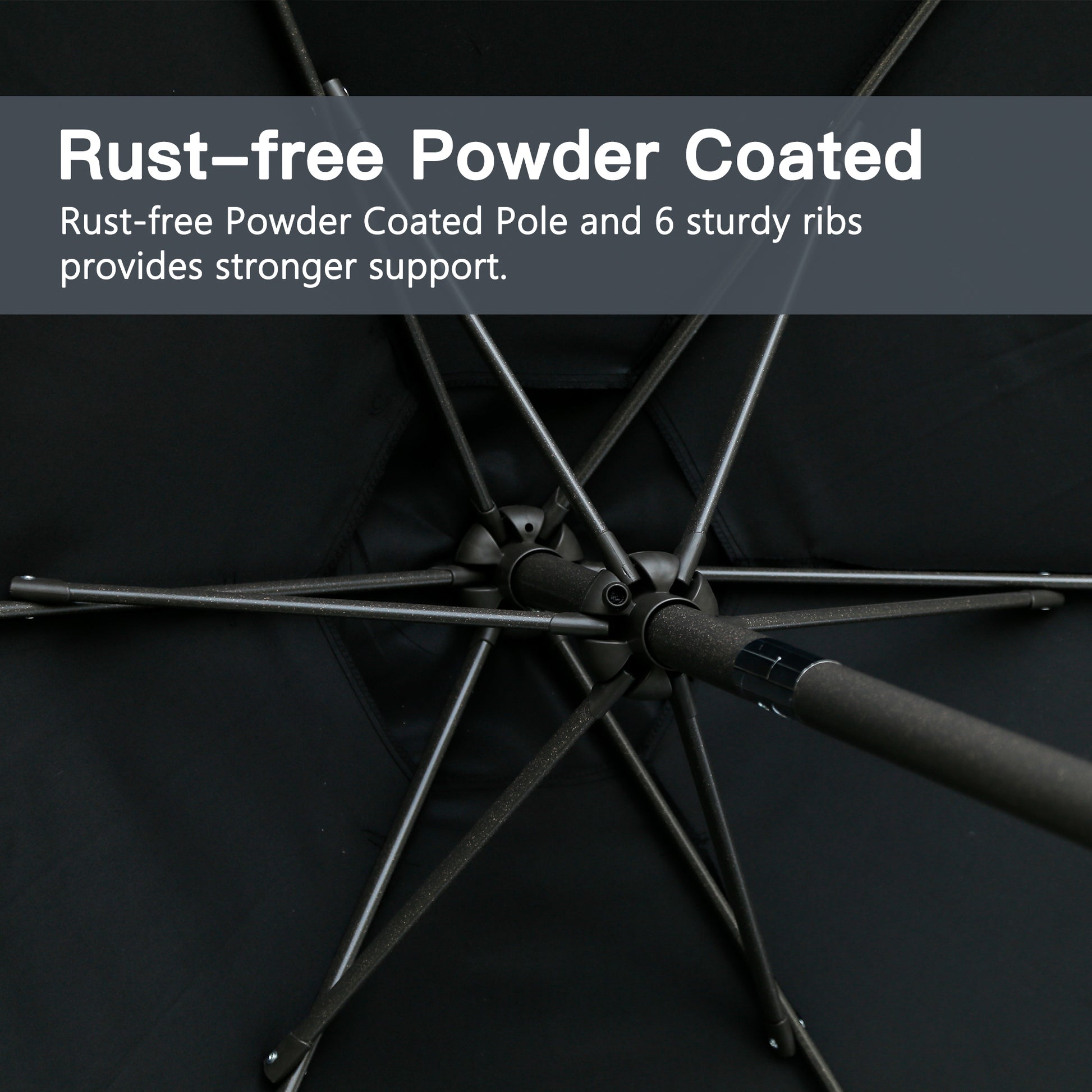 Rustfree powder coated pole with  sturdy ribs offers superior umbrella support