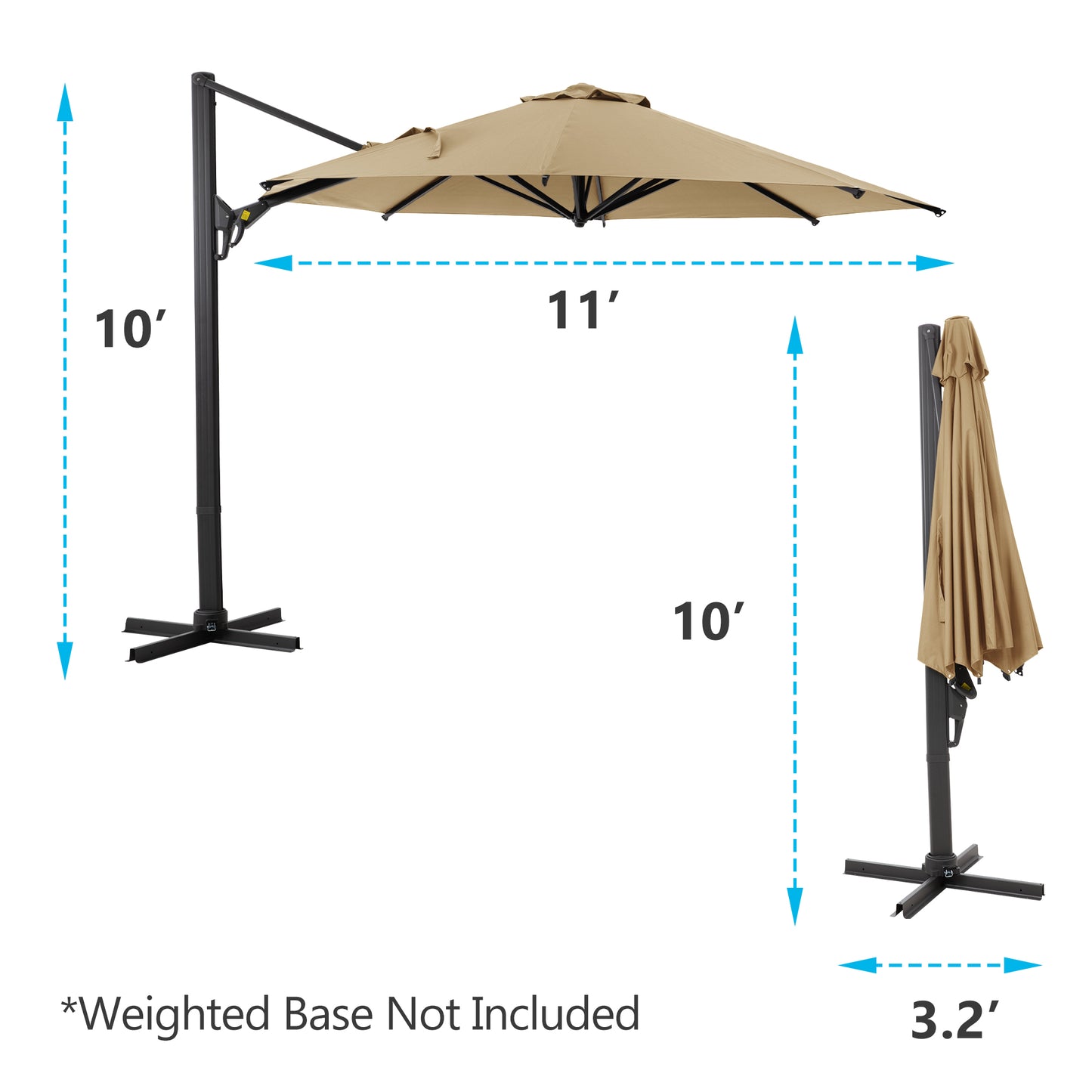 Tan cantilever patio umbrella with  canopy span and  height
