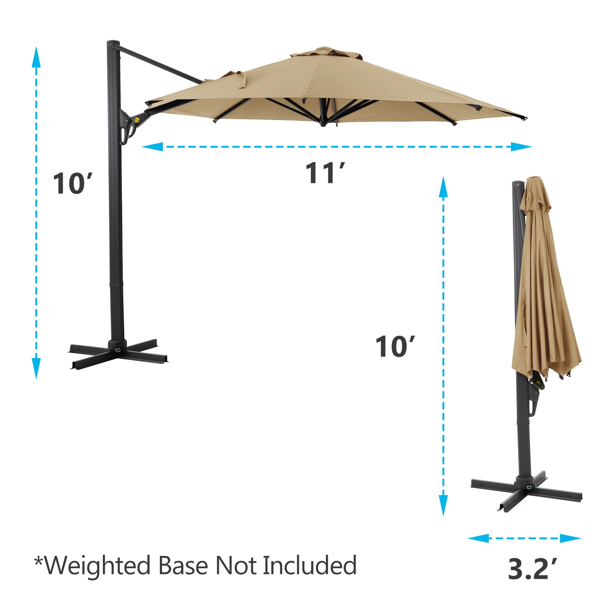 Tan cantilever patio umbrella with  canopy span and  height