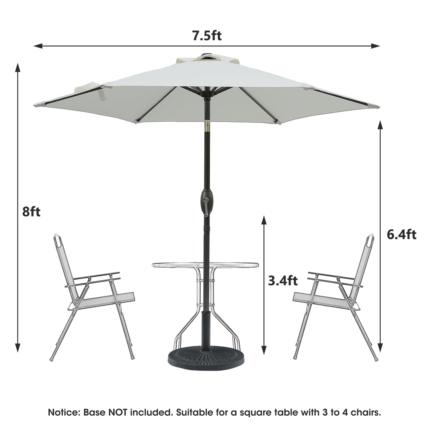 ft wide light gray patio umbrella with a dark pole and crank lift system