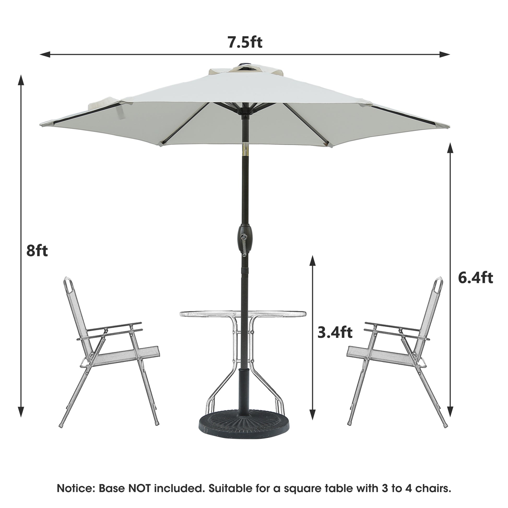 ft wide light gray patio umbrella with a dark pole and crank lift system