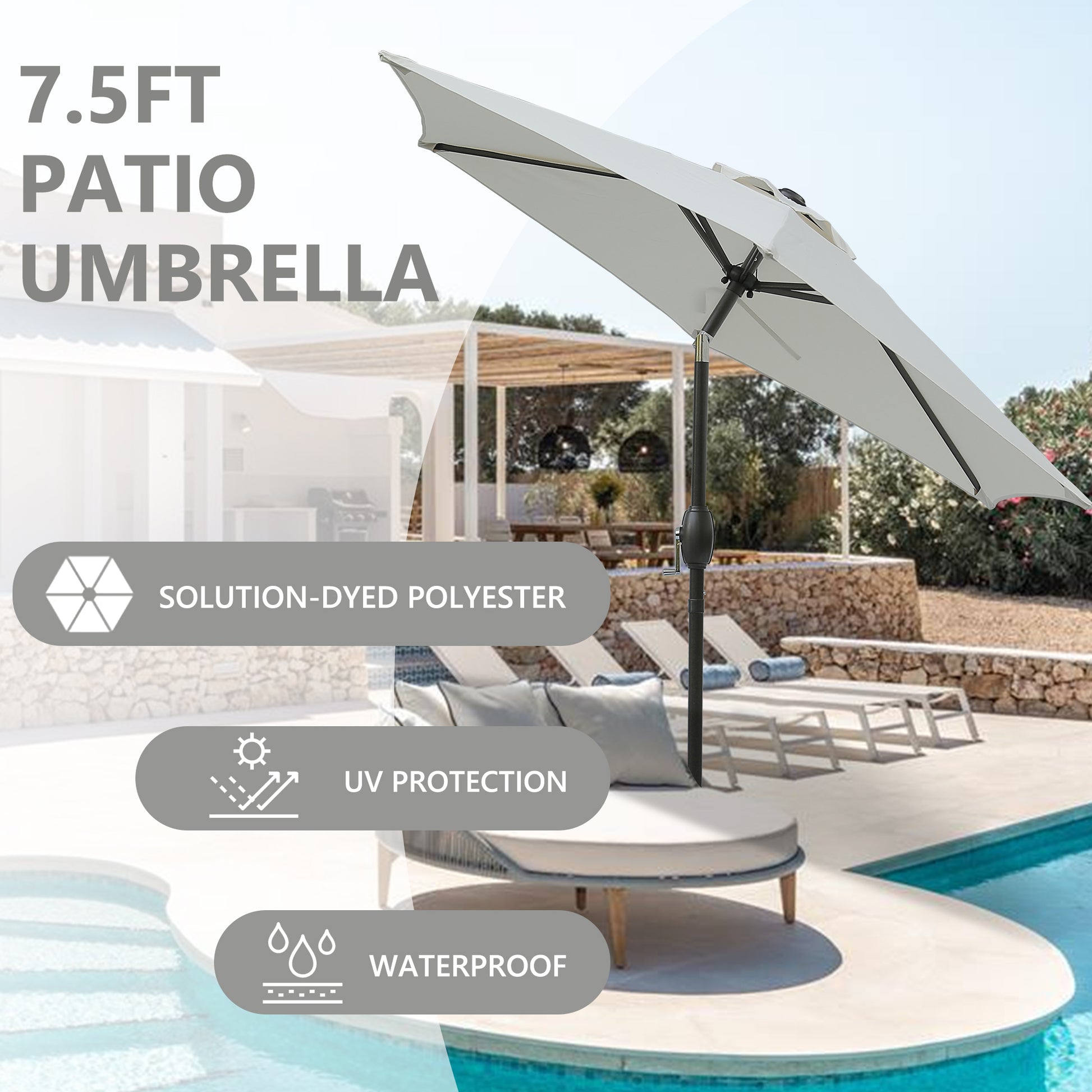 ft patio umbrella in light gray constructed from solutiondyed polyester fabric for durability
