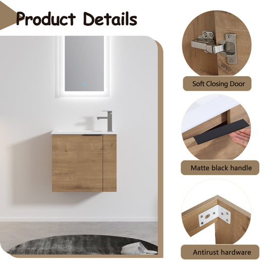 Oak finish vanity with softclosing door hinges for smooth operation