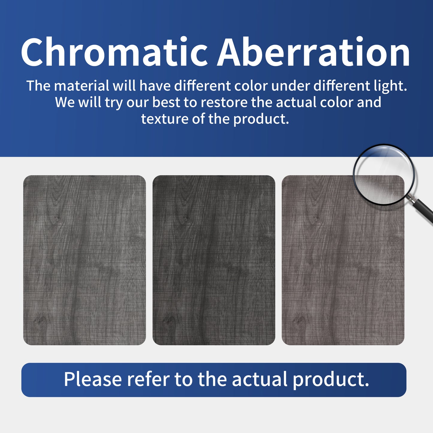 Dark grey wood grain material sample with fine horizontal lines closeup view