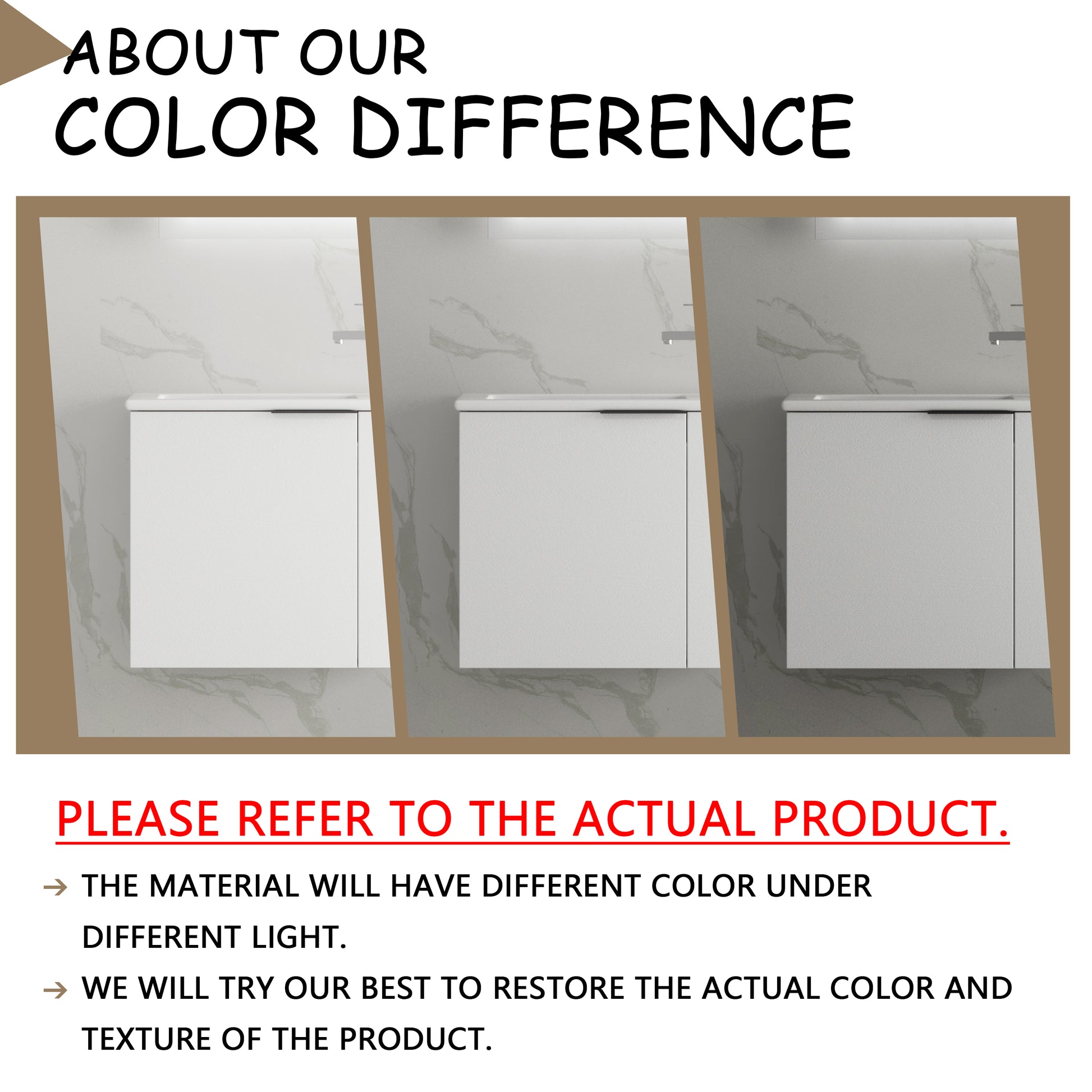 White matte cabinet under varying light conditions showcasing color difference