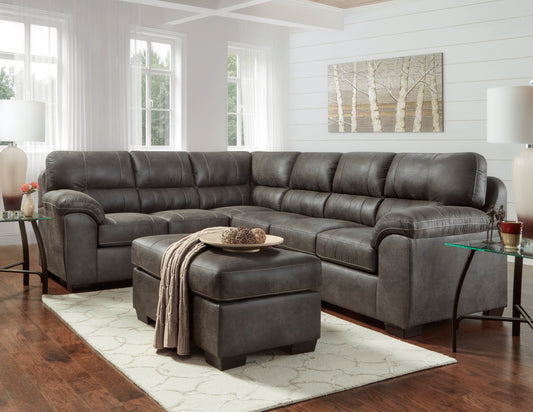 Dark brown leather sectional sofa with white stitching and plush cushions perfect for living rooms