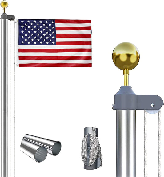 Adjustable aluminum flagpole with a classic US flag and gold ball topper
